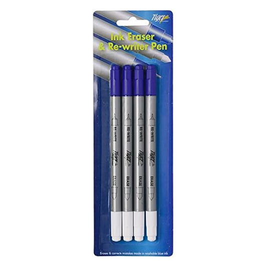 Tiger washable blue ink eraser and permanent blue re-writer - pack of 4 pens