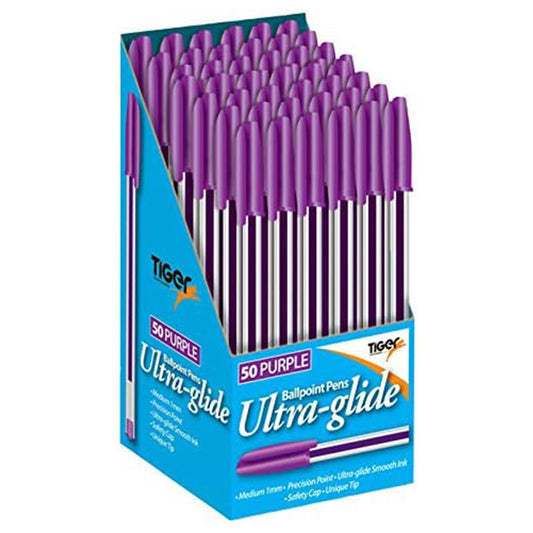 10 x Violet Ink, Ultra-glide Ballpoint Pens Medium Point - Purple