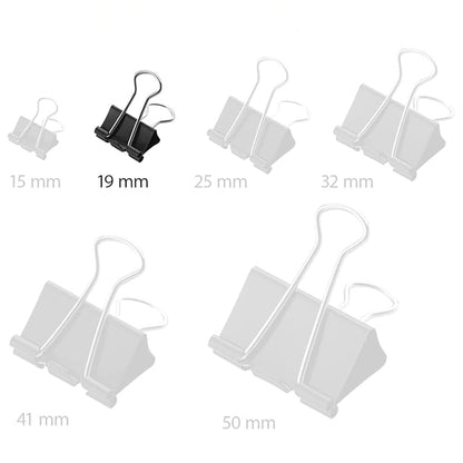 Foldback Clips, 19 mm, Black, Pack of 9 Metal Clips for Documents, Sturdy and Reusable Paper Clips, 19 mm Clamps for Office and Household