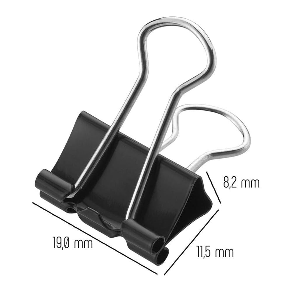 Foldback Clips, 19 mm, Black, Pack of 9 Metal Clips for Documents, Sturdy and Reusable Paper Clips, 19 mm Clamps for Office and Household