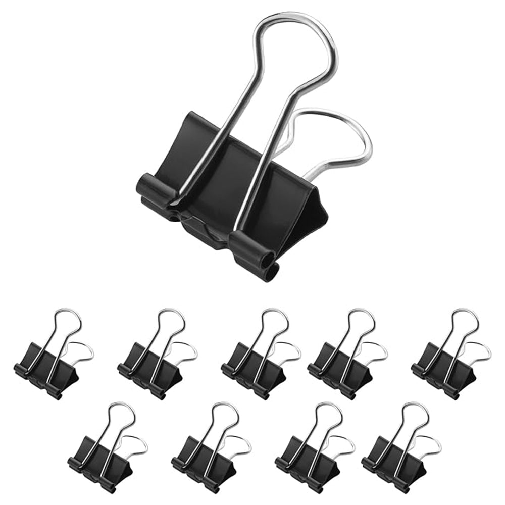 Foldback Clips, 19 mm, Black, Pack of 9 Metal Clips for Documents, Sturdy and Reusable Paper Clips, 19 mm Clamps for Office and Household