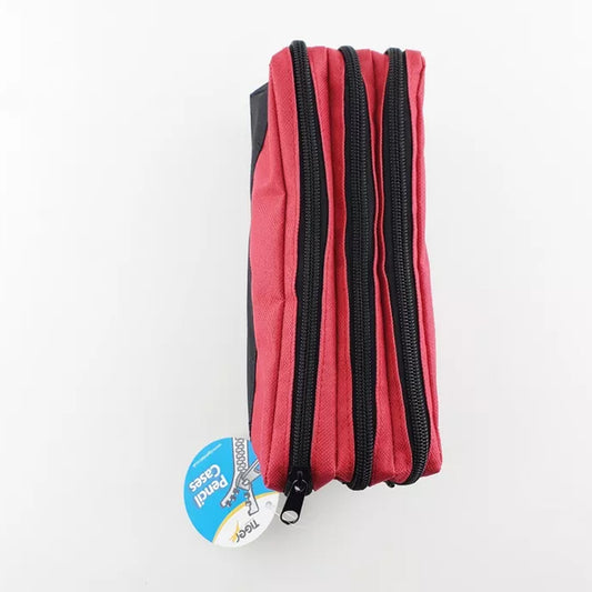 Triple Pocket Zip Rectangular Large Fabric Pencil Case - Ideal For School
